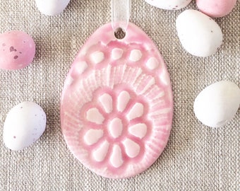 Pink Easter Egg Decoration - Hanging Pastel Ceramic Tree Decoration