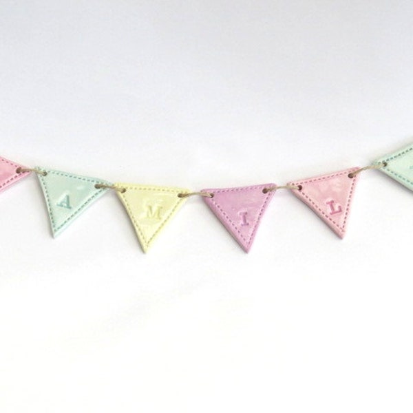 Family Ceramic Bunting Mini Pastel Pink Aqua Lemon Lilac