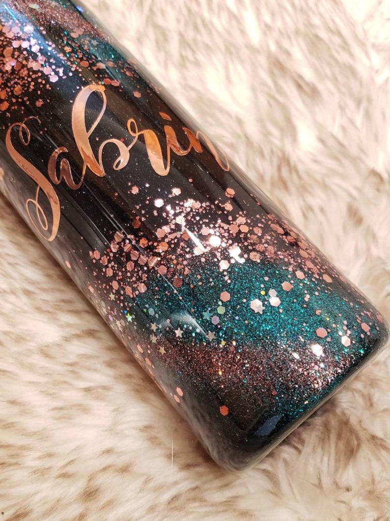 Rose Gold and Teal Rose Gold Galaxy Galaxy Tumbler Rose Etsy