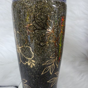Gold Flowers Travel Tumbler