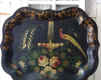 Brocante: Charming large antique serving tray painted