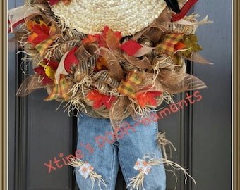 Fall Scarecrow Wreath,  Scarecrow Door Decor, Thanksgiving Wreath, Fall Wreath, Harvest Wreath, Autumn Wreath, FREE SHIPPING