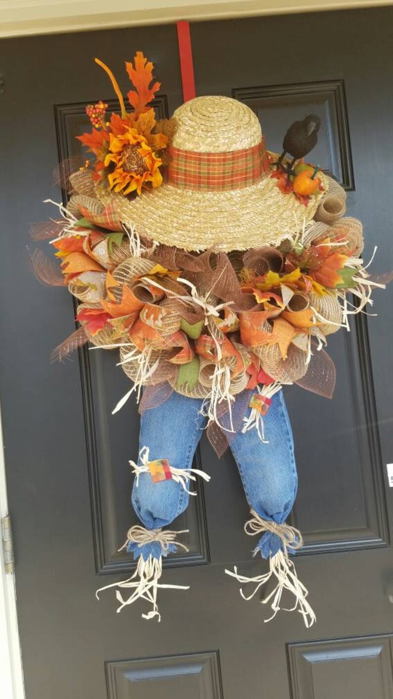 Scarecrow Wreath Fall Scarecrow Door Decor Thanksgiving Etsy