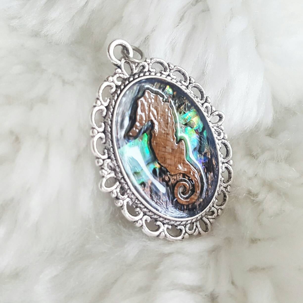 Abalone Seahorse Cameo Necklace Paua Shell Mother of Pearl Etsy