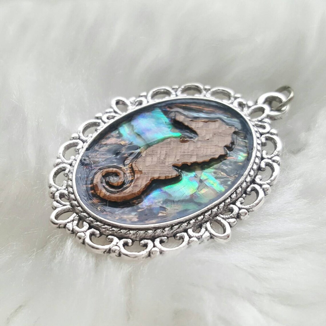 Abalone Seahorse Cameo Necklace Paua Shell Mother of Pearl Etsy