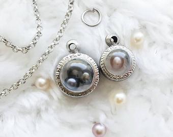 Terrarium Pearl Cage Necklace for Pick a Pearl at Epcot Disney Locket Princess Necklace Silver Pearl Locket Open an Oyster Akoya Pearl