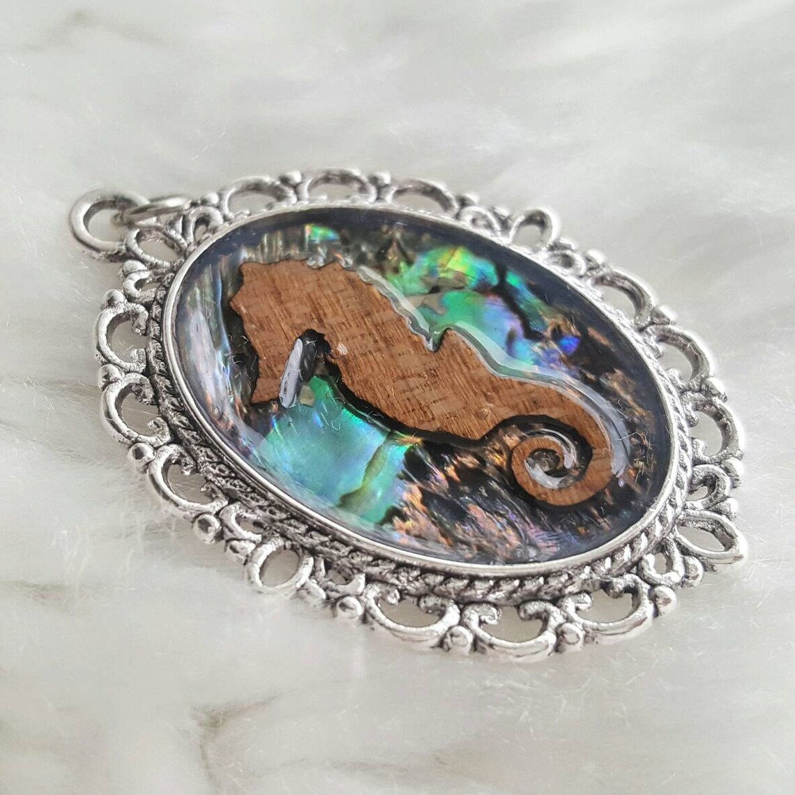 Abalone Seahorse Cameo Necklace Paua Shell Mother of Pearl Etsy