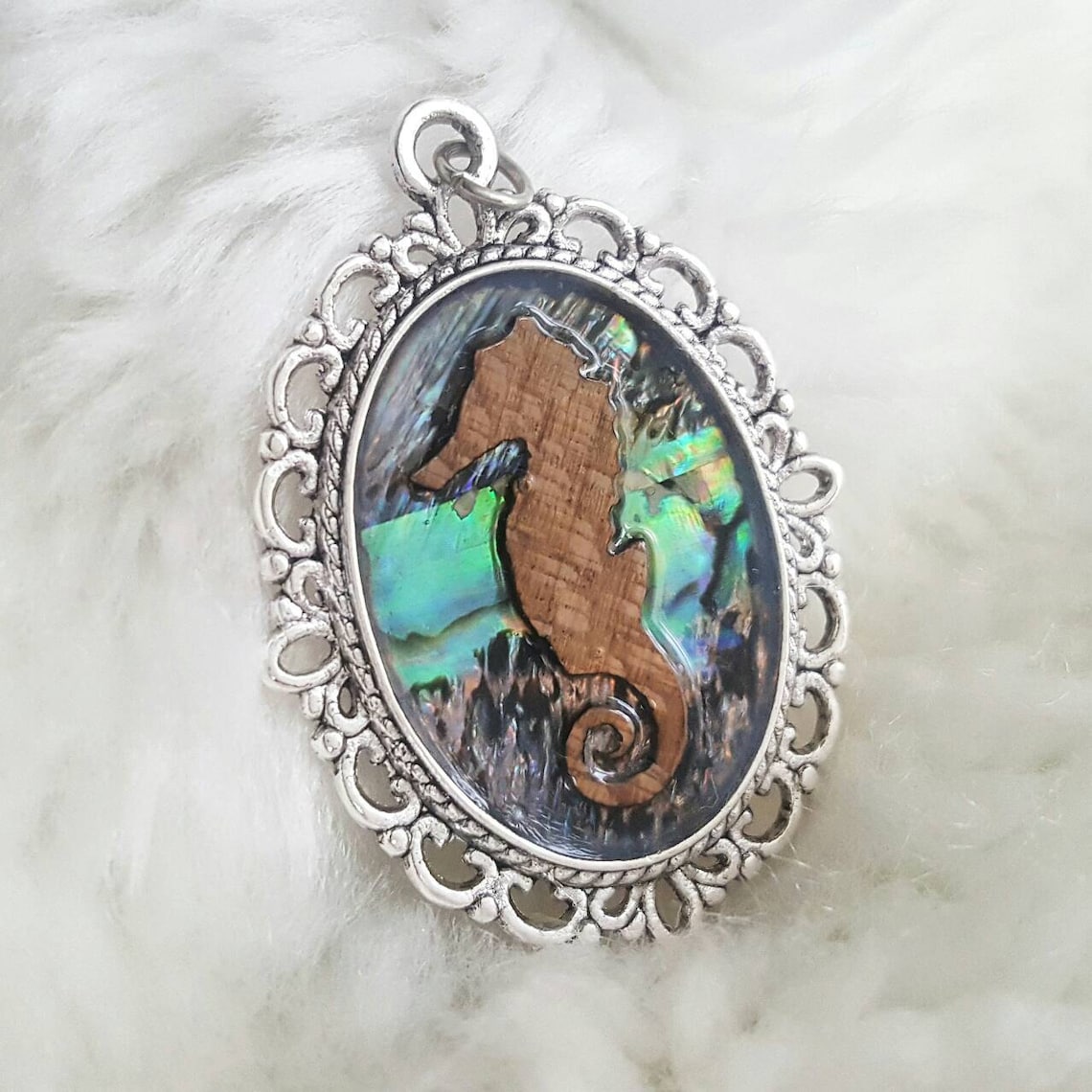 Abalone Seahorse Cameo Necklace Paua Shell Mother of Pearl Etsy