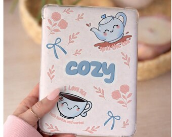 Pink Cozy Tea Kindle Insert, Girly Bookish Clear Case Insert, Kobo Insert, Kindle Paperwhite Aesthetic Printable (Digital Download)