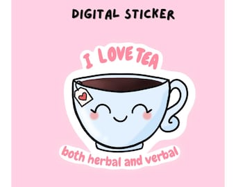 Kawaii Tea Cup Sticker PNG, Cute Tea Lover Digital Sticker, Printable Sticker, Digital Download Stickers, Goodnotes, Cricut, Silhouette