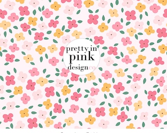 Pink Floral Seamless Pattern PNG, Coquette Cottagecore Digital Paper, Cute Pink Peach Flower Pattern Background (Digital Download)