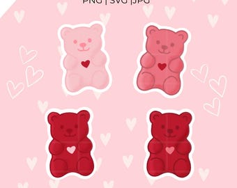 Pink & Red Valentine's Gummy Bear  PNG JPG | Digital Download Stickers | Ipad, Goodnotes, Cricut, Silhouette