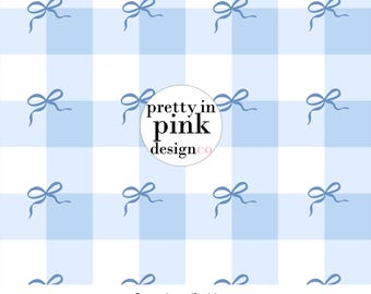 Blue Gingham Seamless Pattern PNG, Coquette Bows, Preppy Backgrounds, Blue & White Printable Paper Set, Digital Scrapbook Paper