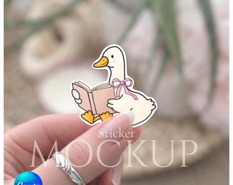 Canva Sticker Mockup, Die Cut Sticker Mockup, Aesthetic Hand Holdings Sticker, Editable Canva Template (Digital Download)