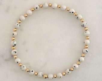 Dalmation Jade & 14k Gold Filled Bracelet | Jade Bracelet | Black and White Bracelet | Gemstone Bracelet | Gold Filled Bracelet