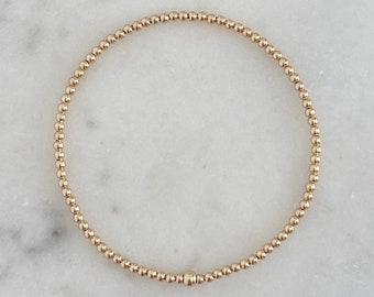 2mm 14k Gold Filled Bracelet | Gold Filled Bracelet | Gold Beaded Bracelet | Stackable Bracelets | Stretch Bracelet