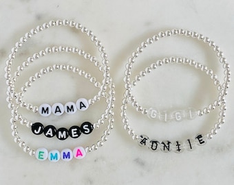 Sterling Silver Personalized Bracelet | Name Bracelet | Silver Beaded Bracelet | Custom Bracelet | Unique Mothers Day Gift