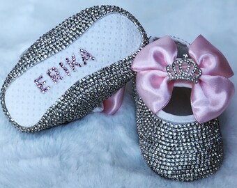 swarovski baby shoes pink