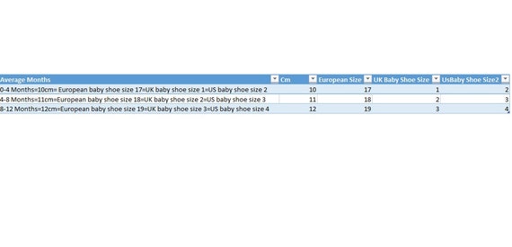 us baby shoe size