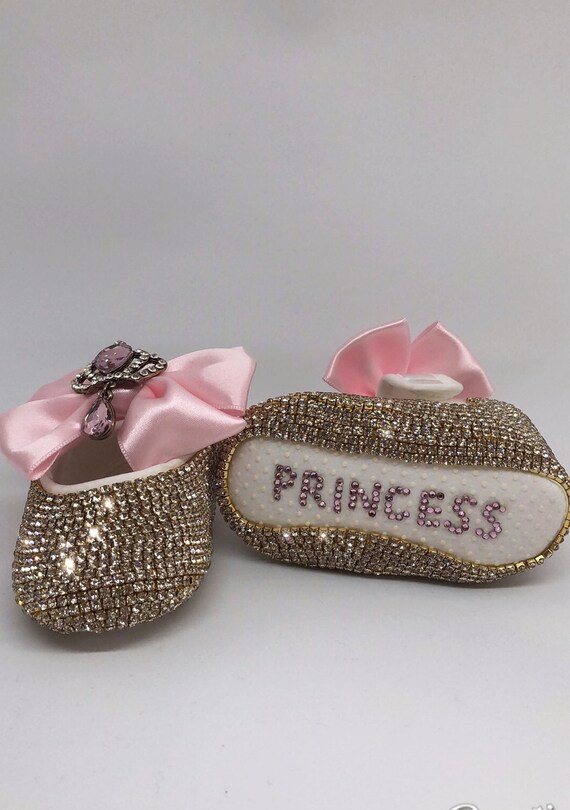 swarovski baby shoes pink