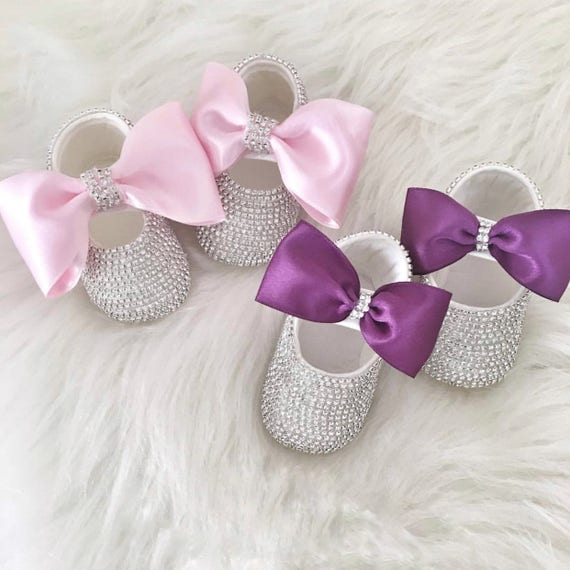 swarovski baby shoes pink