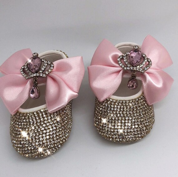 swarovski baby shoes pink