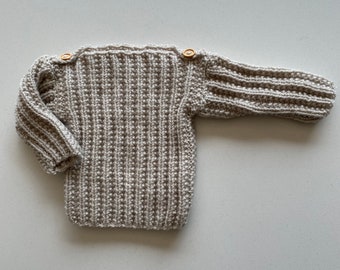 Newborn Baby’s Hand Knitted Button Down Jumper in Beige / Cafe au Lait