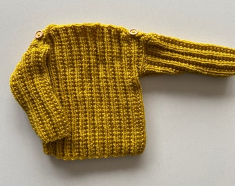 Newborn Baby’s Hand Knitted Button Down Jumper in Ochre / Gold