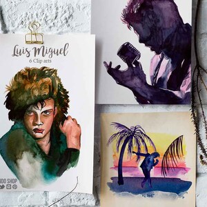 Luis Miguel clip art aquarelle, illustration de Luis Miguel, quand le soleil se réchauffe, le soleil du Mexique aquarelle, portrait aquarelle de Luis Miguel
