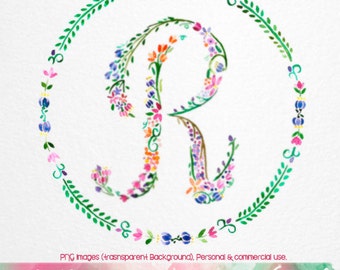 Letter r, floral r, monogram r, initial r, letter clip art, Letter Download, printable letter, floral font, watercolor letter, wtercolor r