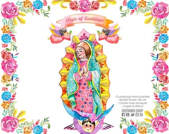 Our Lady of Guadalupe Watercolor Clip Art for Baptisms and First Communions. Perfect for invitations, decorations, and more!