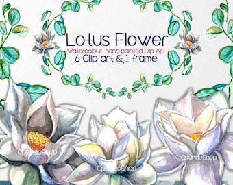 Flor de loto clipart, flores clipart, flores imprimibles, descarga inmediata, flores acuarela clipart, invitaciones boda, flor de loto arte