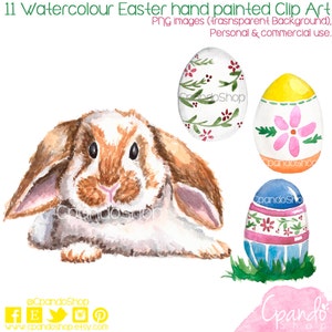 11 Easter watercolor clip art (11 png images with transparent background 300 dpi) easter eggs, easter bunny, easter rabbit, spring clip art