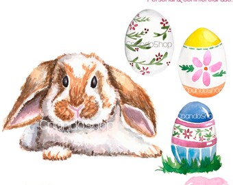 11 Easter watercolor clip art (11 png images with transparent background 300 dpi) easter eggs, easter bunny, easter rabbit, spring clip art