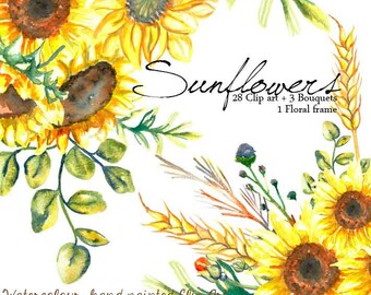 Watercolor clipart, Frames Floral PNG, wedding bouquet, arrangement, bouquet, digital paper, yellow flowers, bridal shower, for blog banner