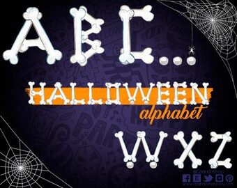 Halloween Alphabet Clipart Bones Letters Clipart Halloween Scrapbooking Typography Alphabet Clip Art Numbers Digital Text day of the dead