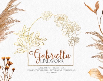 Gabriella Ink Flowers, boho flower clipart, tattoo inspo designs, geometric flowers for weddings, baby shower, or wall art Hand drawn flower