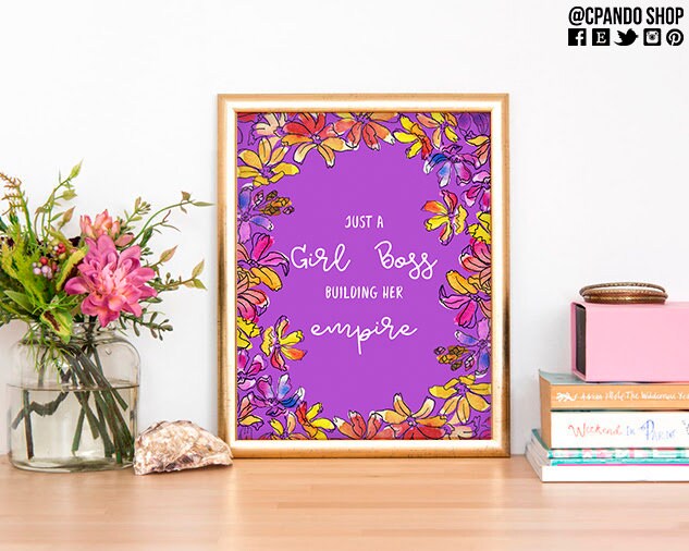 Just a girl boss building her empire, watercolor poster for girlboss, office poster, girlboss quote entrepreneur Motivational Quote Business