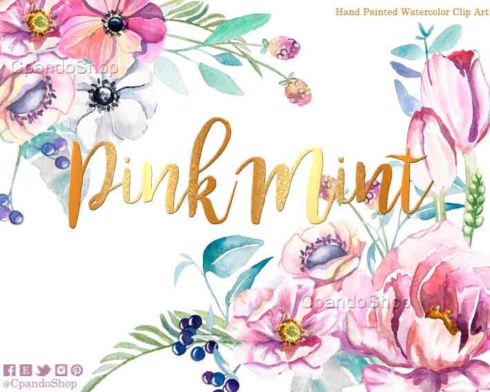 Rosa y menta flores acuarela clipart imagenes para invitaciones floral png acuarela peonias moras azules boda clip art invitaciones