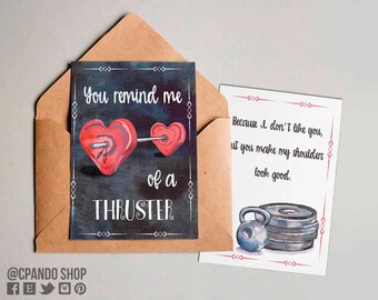 Crossfit Valentines Day Printable Greeting Card - Gym coach card - Fitness, Weightlifting, fitness couple watercolor card