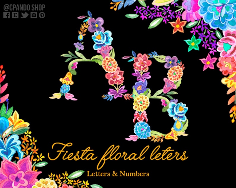 Fiesta floral letters mexican letters mexican alphabet | Etsy