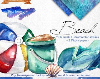 Design kit Strand, strand clip art, strand digitaal papier, aquarel penseelstreek, zomer clip aquarel clip art, vakantie, aquarel strand