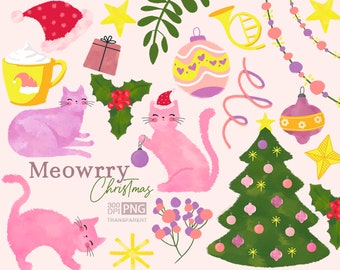 Cat clipart, Cute little cat Clipart, HAPPY kitty clipart, Christmas cat, christmas cat clipart kittens