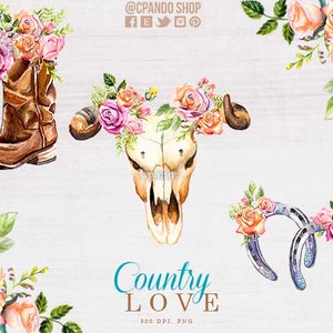 Landliebe, Landliebe ClipArt handbemalt PNG 300 dpi Landhochzeit, rustikale Hochzeit, Landliebe, Cowboy, Kuhschädel, Stiefel