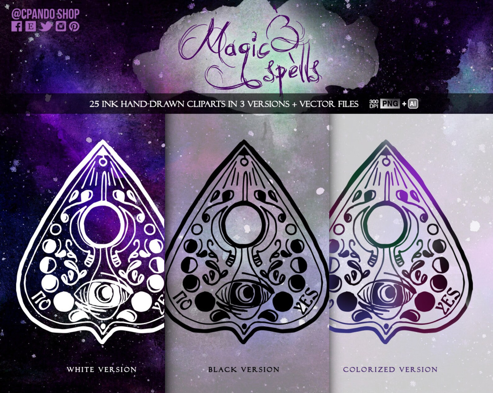 Magic & Spells Hand Drawn Clip Art and Digital Paper, Witchcraft ...