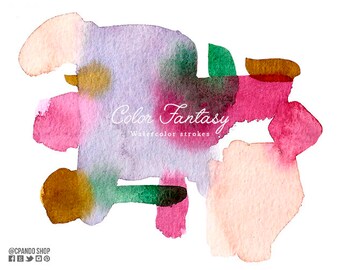 Color fantasy,watercolor strokes with transparencies, individual png elementes 300dpi hand painted. watercolor clipart