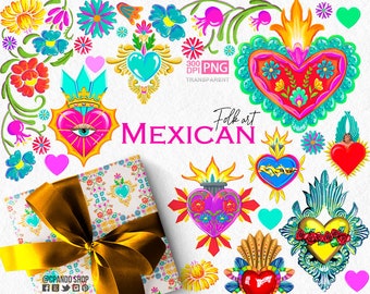 Sacred Hearts, Mexican Valentine, Mexican fiesta, Mexican wedding, Mexican flowers Mexico clipart, watercolor clipart hand painted 300 dpi