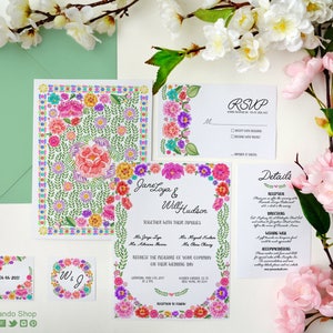Colorful Mexican Inspired Wedding Invitation – Destination Wedding Stationery - Mexican Wedding - Fiesta wedding invitation - Watercolor