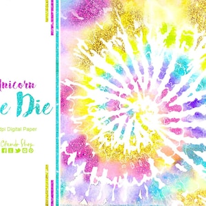 Tie dye glitter unicorn digital paper colorful rainbow hippie scrapbook paper boho printable pattern multicolour background texture