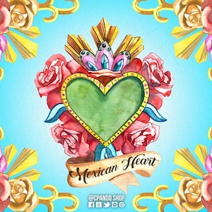 Mexican Heart, Fiesta digital clipart watercolor clipart hand painted 600dpi, Mexican flowers, Cinco de Mayo graphics, mexican wedding